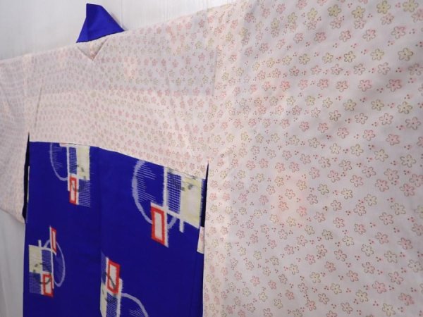 Photo8: 6319T03z380 Vintage Japanese Kimono Silk MEISEN HAORI  Dark lavender blue (8)