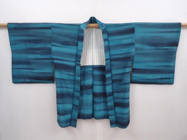 Photo8: 6319T04z560 Vintage Japanese Kimono Silk HAORI  Deep cyan (8)