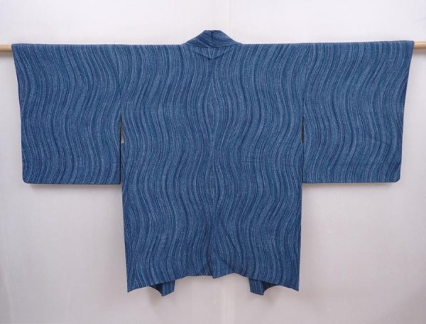 Photo1: 6319T07z600 Vintage Japanese Kimono Silk HAORI  Steel blue (1)