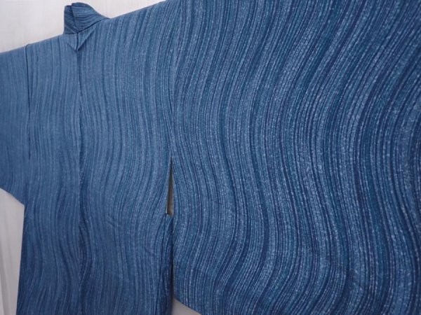 Photo2: 6319T07z600 Vintage Japanese Kimono Silk HAORI  Steel blue (2)