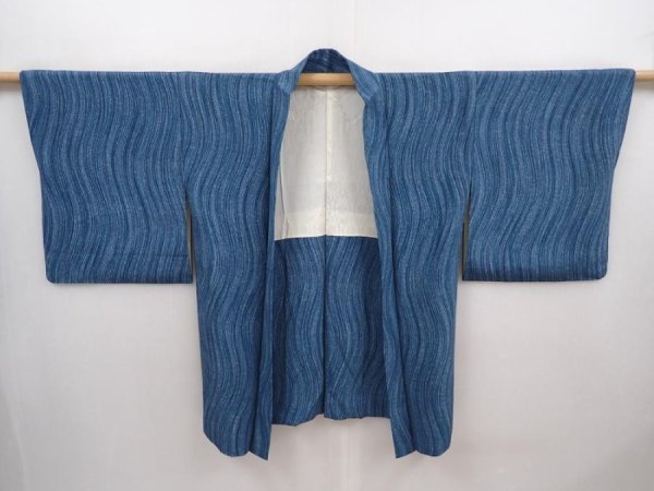 Photo5: 6319T07z600 Vintage Japanese Kimono Silk HAORI  Steel blue (5)