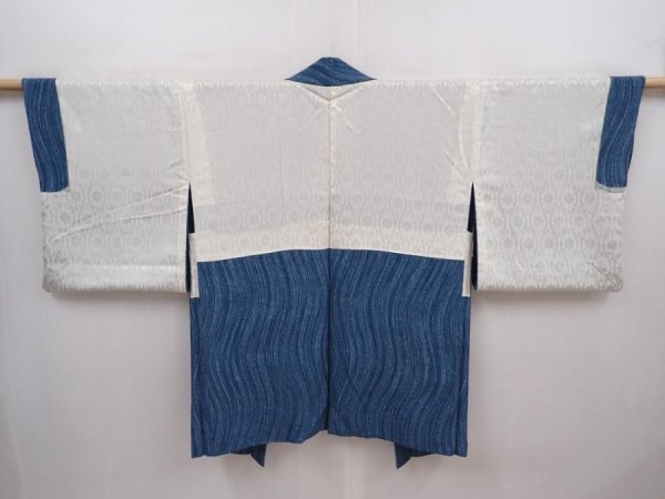 Photo6: 6319T07z600 Vintage Japanese Kimono Silk HAORI  Steel blue (6)