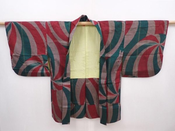 Photo5: 6319T08z410 Vintage Japanese Kimono Silk HAORI  Dark red (5)
