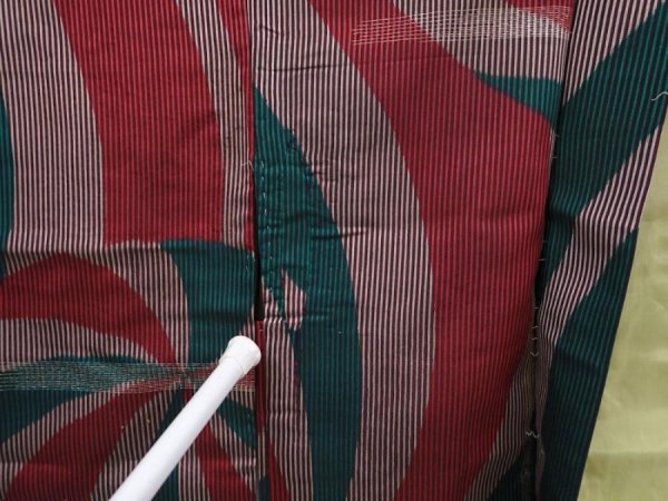 Photo7: 6319T08z410 Vintage Japanese Kimono Silk HAORI  Dark red (7)