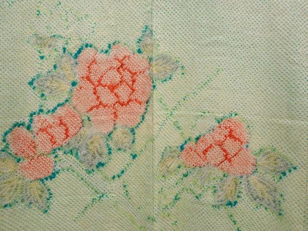 Photo3: 6319T11z440 Vintage Japanese Kimono Silk SHIBORI HAORI Peony Light green (3)