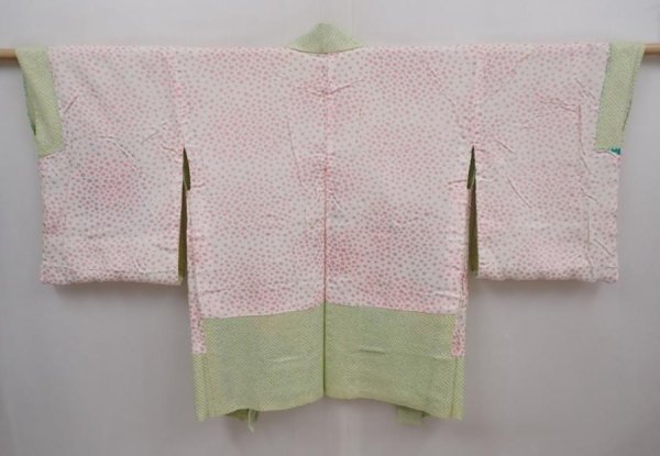 Photo6: 6319T11z440 Vintage Japanese Kimono Silk SHIBORI HAORI Peony Light green (6)