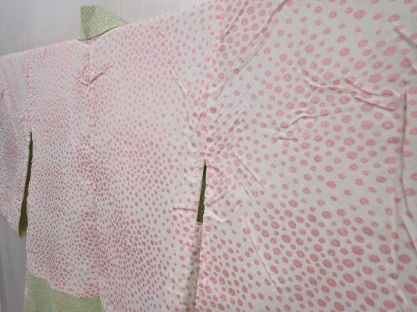 Photo7: 6319T11z440 Vintage Japanese Kimono Silk SHIBORI HAORI Peony Light green (7)