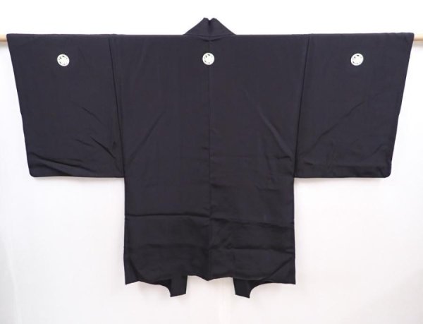 Photo2: 6319T12z620 Vintage Japanese Kimono Silk Men's HAORI Castle Black (2)