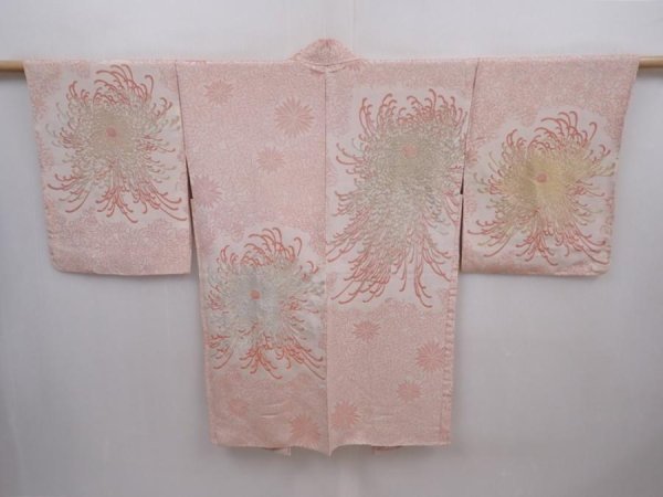 Photo1: 6319T13z600 Vintage Japanese Kimono Silk HAORI Chrysanthemum Off-white (1)