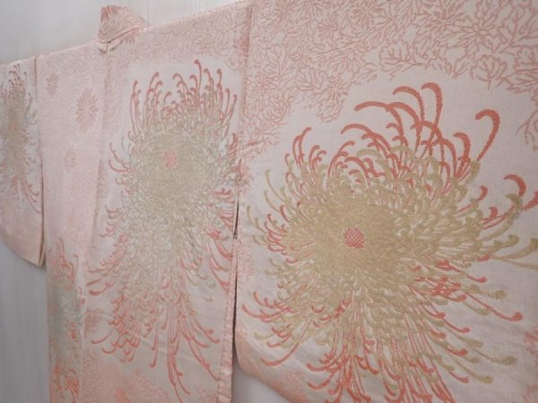 Photo2: 6319T13z600 Vintage Japanese Kimono Silk HAORI Chrysanthemum Off-white (2)