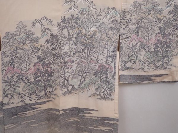 Photo3: 6319T14z660 Vintage Japanese Kimono Silk HAORI Trees Peach-Beige (3)