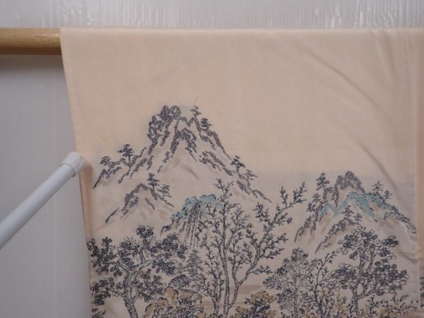 Photo5: 6319T14z660 Vintage Japanese Kimono Silk HAORI Trees Peach-Beige (5)
