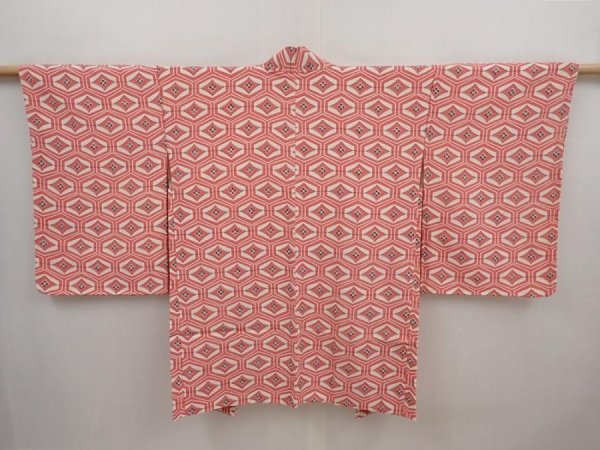 Photo1: 6415T01z580 Vintage Japanese Kimono Silk HAORI  Pink (1)
