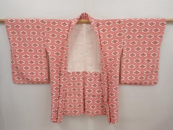 Photo5: 6415T01z580 Vintage Japanese Kimono Silk HAORI  Pink (5)