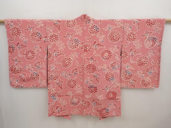 Photo1: 6415T02z590 Vintage Japanese Kimono Silk HAORI Flower Pink (1)