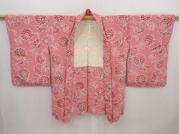 Photo5: 6415T02z590 Vintage Japanese Kimono Silk HAORI Flower Pink (5)