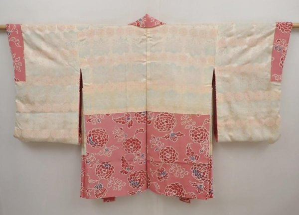 Photo6: 6415T02z590 Vintage Japanese Kimono Silk HAORI Flower Pink (6)