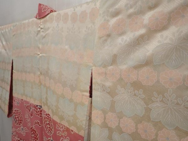 Photo7: 6415T02z590 Vintage Japanese Kimono Silk HAORI Flower Pink (7)