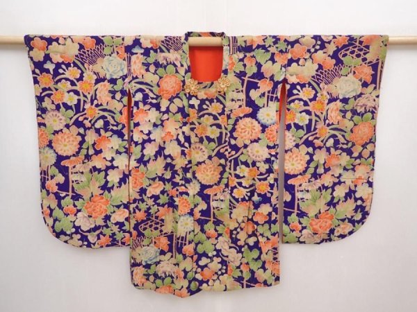 Photo1: 6415T03z320 Antique Japanese Kimono Kinsha HAORI COAT Flowers (1)