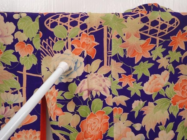 Photo3: 6415T03z320 Antique Japanese Kimono Kinsha HAORI COAT Flowers (3)