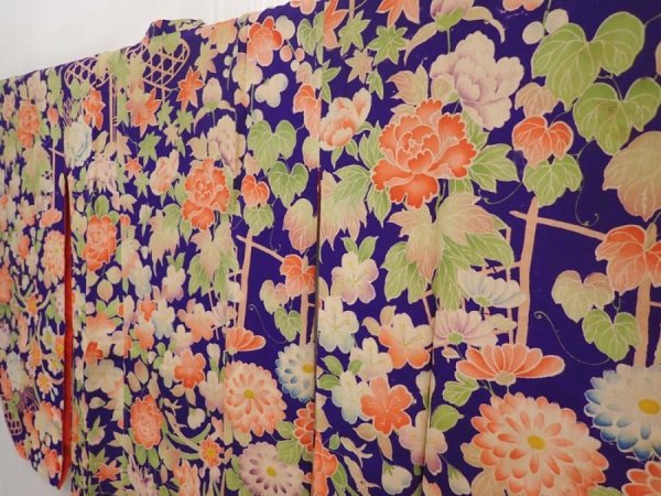 Photo5: 6415T03z320 Antique Japanese Kimono Kinsha HAORI COAT Flowers (5)