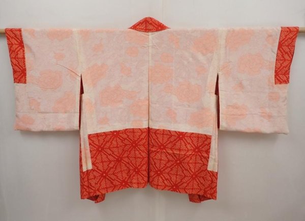 Photo6: 6415T04z410 Vintage Japanese Kimono Silk SHIBORI HAORI  Tomato red (6)