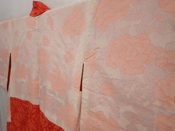 Photo7: 6415T04z410 Vintage Japanese Kimono Silk SHIBORI HAORI  Tomato red (7)