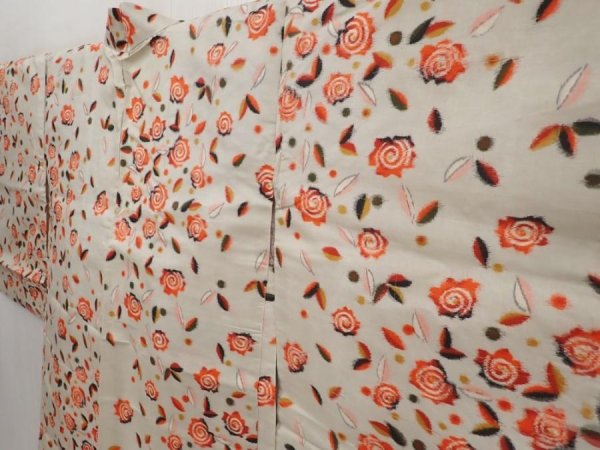 Photo2: 6415T05z400 Vintage Japanese Kimono Silk MEISEN HAORI Flower Light gray (2)