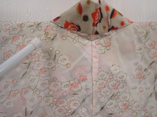 Photo8: 6415T05z400 Vintage Japanese Kimono Silk MEISEN HAORI Flower Light gray (8)