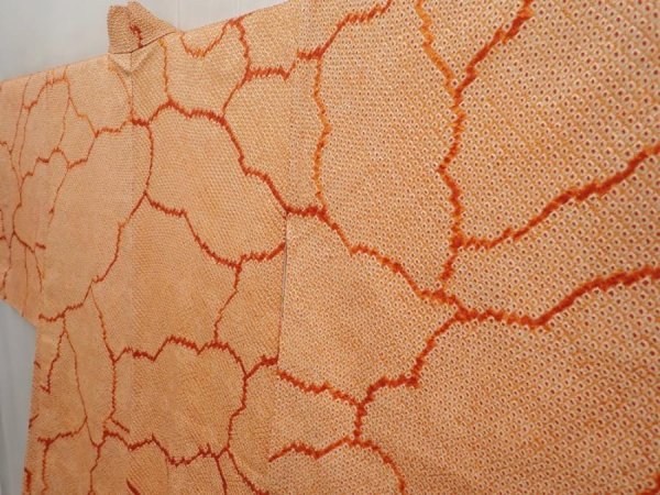 Photo2: 6415T06z560 Vintage Japanese Kimono Silk SHIBORI HAORI  Orange (2)
