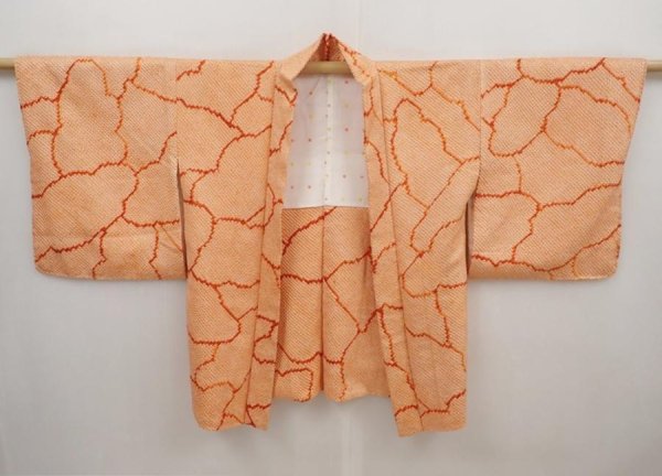 Photo5: 6415T06z560 Vintage Japanese Kimono Silk SHIBORI HAORI  Orange (5)