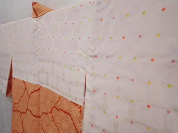 Photo7: 6415T06z560 Vintage Japanese Kimono Silk SHIBORI HAORI  Orange (7)