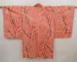 Photo1: 6415T07z430 Vintage Japanese Kimono Silk MEISEN HAORI  Coral pink (1)