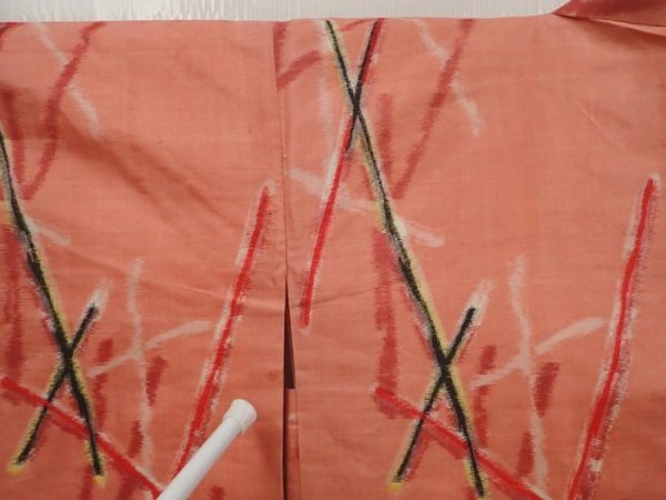 Photo5: 6415T07z430 Vintage Japanese Kimono Silk MEISEN HAORI  Coral pink (5)