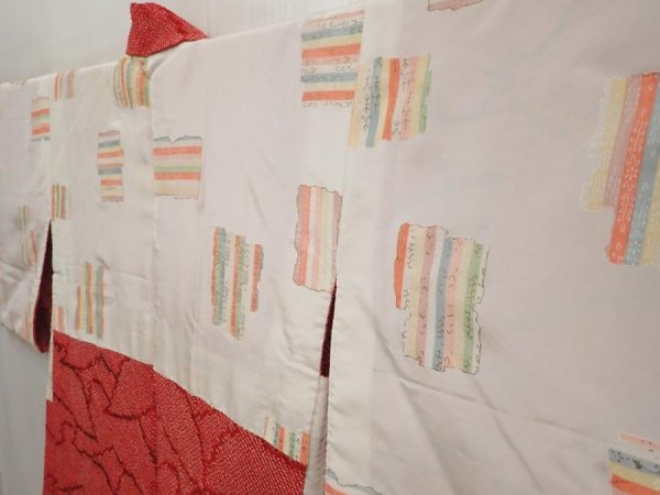 Photo7: 6415T08z480 Vintage Japanese Kimono Silk SHIBORI HAORI Butterfly Dark red (7)