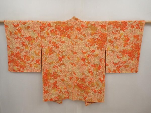 Photo1: 6415T09z540 Vintage Japanese Kimono Silk HAORI Flower Dark orange (1)