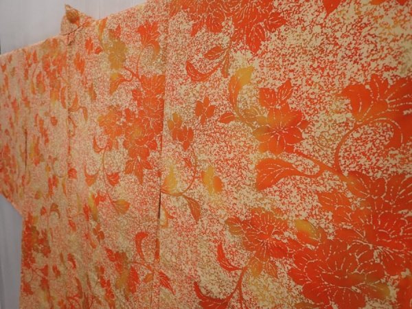 Photo2: 6415T09z540 Vintage Japanese Kimono Silk HAORI Flower Dark orange (2)