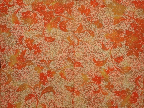 Photo3: 6415T09z540 Vintage Japanese Kimono Silk HAORI Flower Dark orange (3)