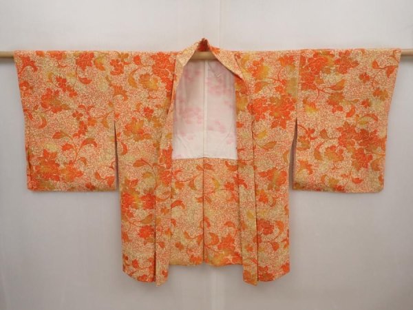Photo5: 6415T09z540 Vintage Japanese Kimono Silk HAORI Flower Dark orange (5)