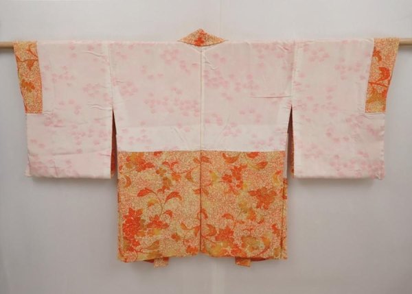 Photo6: 6415T09z540 Vintage Japanese Kimono Silk HAORI Flower Dark orange (6)