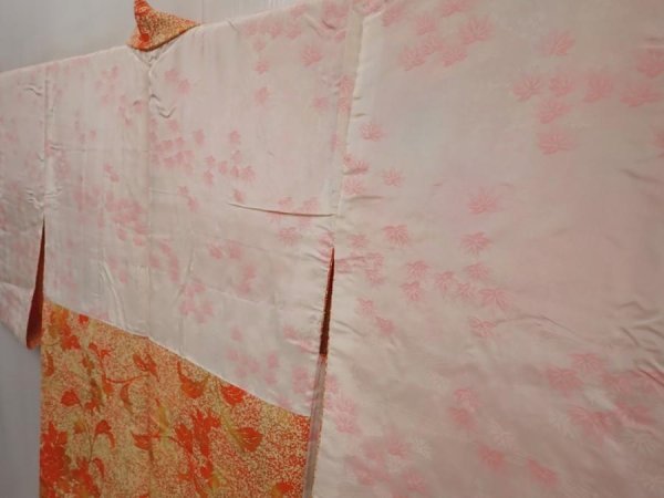 Photo7: 6415T09z540 Vintage Japanese Kimono Silk HAORI Flower Dark orange (7)
