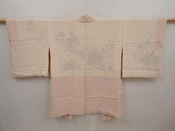 Photo7: 6415T10z640 Vintage Japanese Kimono Silk HAORI Flower Peach-Beige (7)