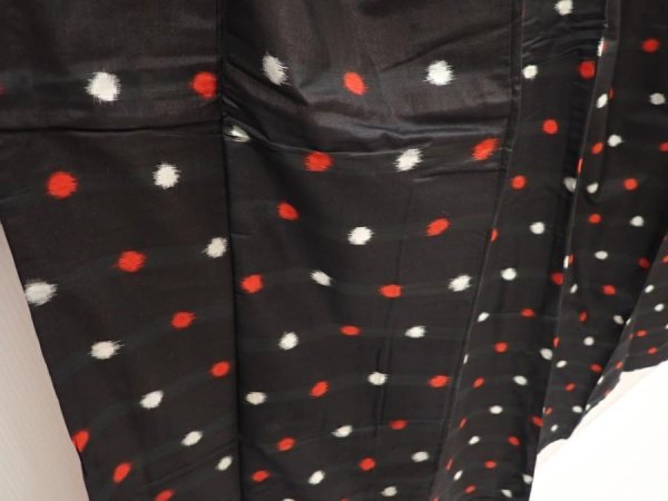 Photo3: 6415T11z580 Vintage Japanese Kimono Silk MEISEN KOMON Dot Black (3)