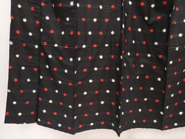 Photo4: 6415T11z580 Vintage Japanese Kimono Silk MEISEN KOMON Dot Black (4)
