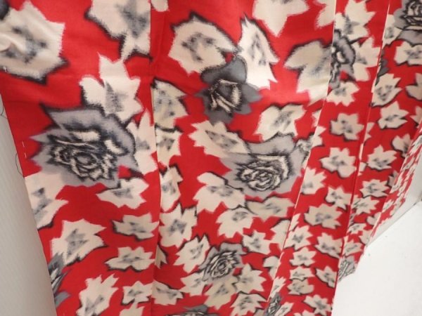 Photo3: 6415T12z580 Vintage Japanese Kimono Silk MEISEN KOMON Flower Dull red (3)