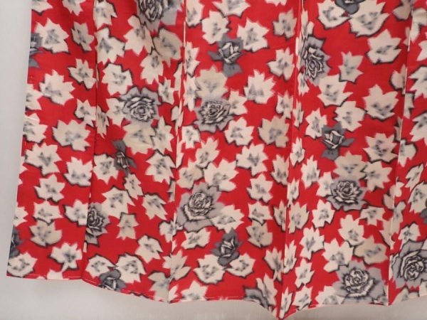 Photo4: 6415T12z580 Vintage Japanese Kimono Silk MEISEN KOMON Flower Dull red (4)