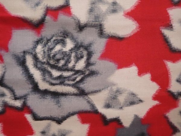 Photo6: 6415T12z580 Vintage Japanese Kimono Silk MEISEN KOMON Flower Dull red (6)