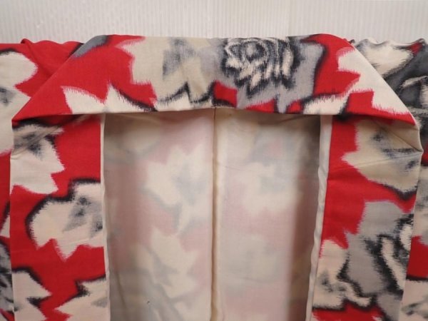 Photo8: 6415T12z580 Vintage Japanese Kimono Silk MEISEN KOMON Flower Dull red (8)