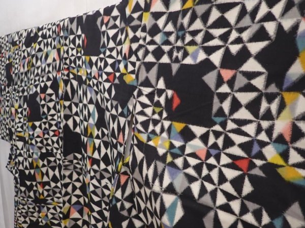 Photo2: 6415T13z660 Vintage Japanese Kimono Silk MEISEN KOMON  Black (2)