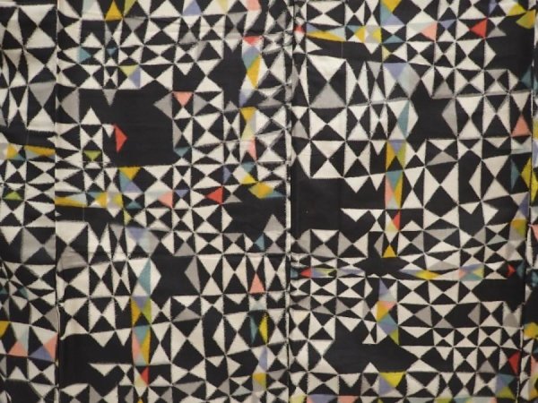 Photo5: 6415T13z660 Vintage Japanese Kimono Silk MEISEN KOMON  Black (5)